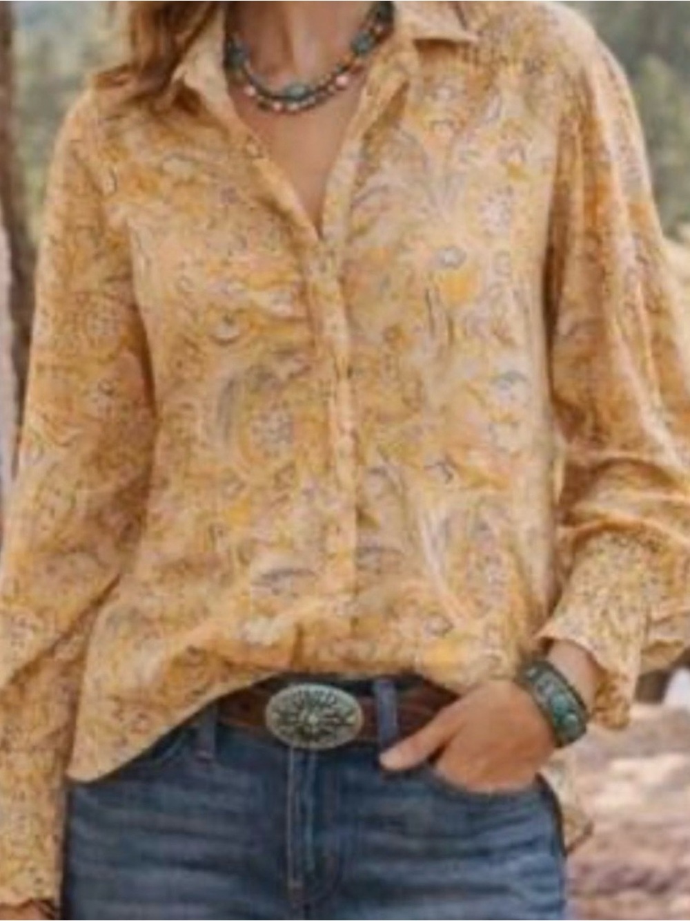 Sundance Yellow Paisley Button-Down Shirt, Small